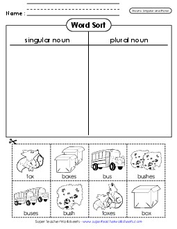 Nouns Cut & Sort (Singular and Plural - 2) Worksheet