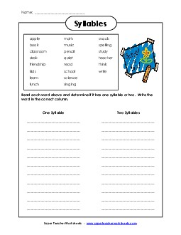 One or Two Syllables? Worksheet