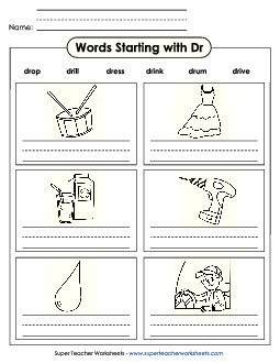 Writing Words that Start With DR Phonics Blends Worksheet