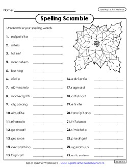 Word Scramble (Christmas) Spelling F Worksheet