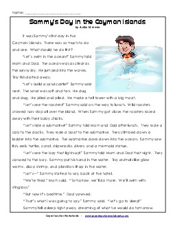 Sammy\'s Day in the Cayman Islands 2nd Grade Reading Comprehension Worksheet