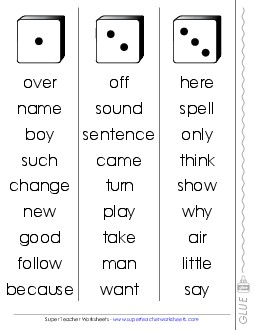 Fluency Dice Game: Second Hundred, #1-50 Fry Worksheet