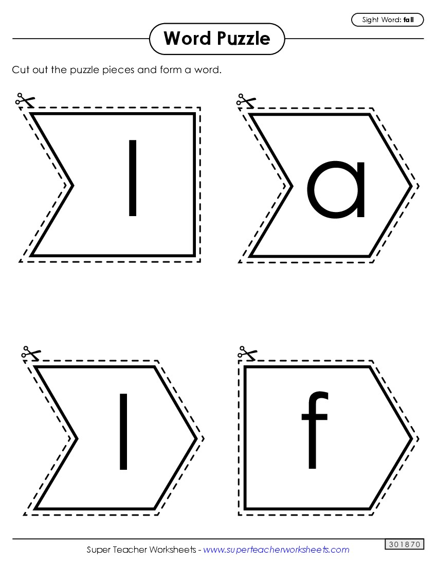 Word Puzzle: Fall Sight Words Individual Worksheet