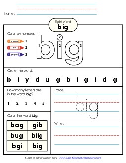 Big (Sight Word) Sight Words Individual Worksheet