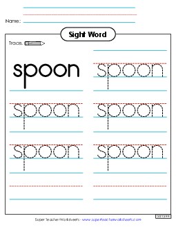 Trace the Word: Spoon Sight Words Individual Worksheet