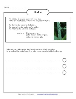 Haiku Writing 4th Grade ELA Worksheet