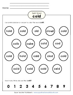 Dab or Color: Cold Sight Words Individual Worksheet