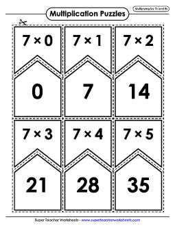 Multiplication Puzzle Match (7s and 8s Only) Worksheet