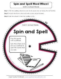 Spin and Spell (C-School Words)  Spelling C Worksheet