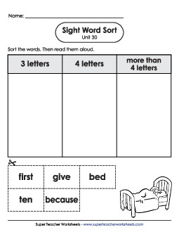 Sight Word Sort (Unit 30) Sight Words Worksheet