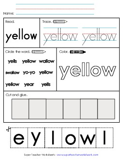 Worksheet 2: Yellow Sight Words Individual Worksheet