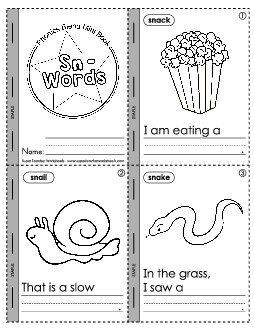 Mini Book: Sn- Words  Phonics Blends Worksheet