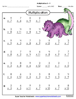 Drill: Basic Facts 0-9 (B) Multiplication Worksheet