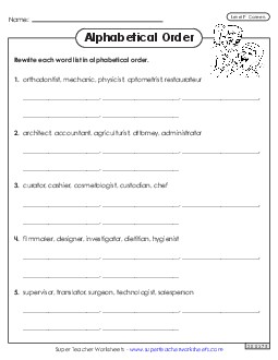 Alphabetical Order Worksheet (Careers) Free Spelling F Worksheet