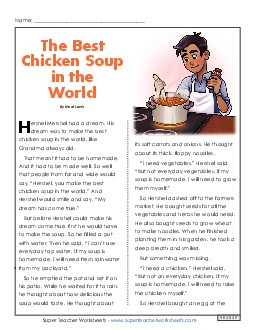 The Best Chicken Soup in the World  3rd Grade Reading Comprehension Worksheet