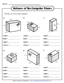 Volume of Gift Boxes (Volume of Rectangular Prisms) Worksheet