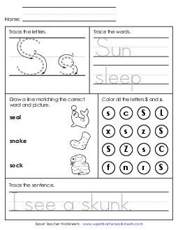 Letter S - Mixed Skills (Intermediate) Alphabet Worksheet