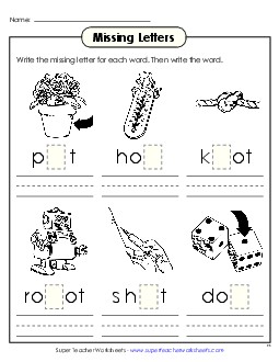 Missing Letters (-ot) Word Families Worksheet