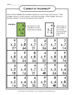 Correct or Incorrect? Multiplication Worksheet