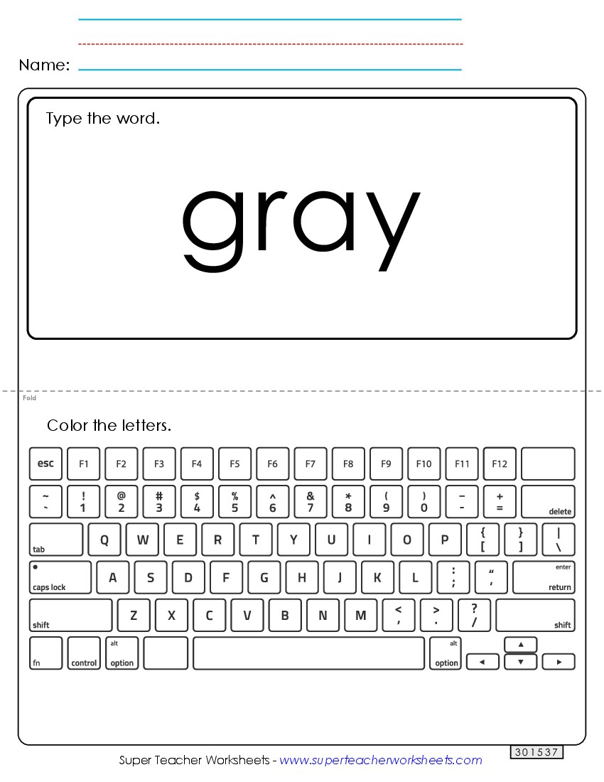 Type the Word: Gray Sight Words Individual Worksheet