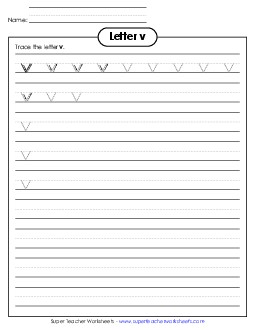 Lowercase v (Smaller Font Size) Alphabet Worksheet