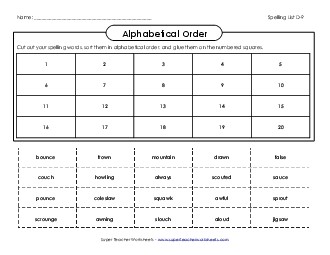 ABC Order: Cut-Glue (D-9) Spelling D Worksheet