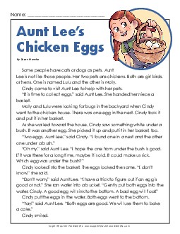 Aunt Lee\'s Chicken Eggs 2nd Grade Reading Comprehension Worksheet