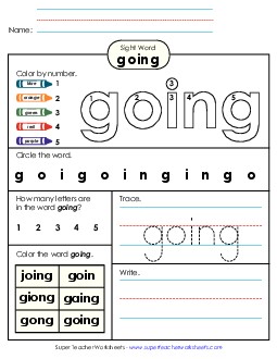 Worksheet 4: Going Sight Words Individual Worksheet