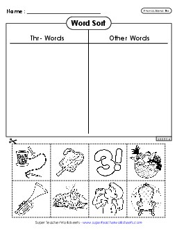 Word Sort (Thr- Words) Phonics Blends Worksheet