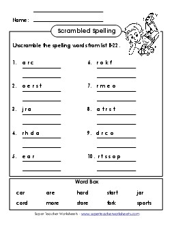 Word Unscramble (B-22) Spelling B Worksheet