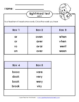 Whole Class Test (Unit 21) Sight Words Worksheet