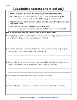 Capitalizing Seasons and Directions  Capitals Worksheet