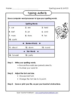 Typing Activity (B-22)  Spelling B Worksheet