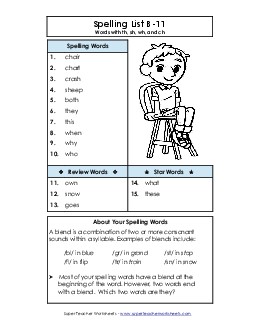 Spelling List B-11 Spelling B Worksheet