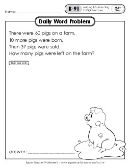 Daily Word Problems B-91 through B-95 Worksheet