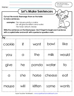 Let\'s Make Sentences Picture Book Give A Mouse A Cookie Worksheet