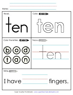 Worksheet 1: Ten Sight Words Individual Worksheet