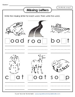 Missing Letters (OA Words) Phonics Vowels Worksheet