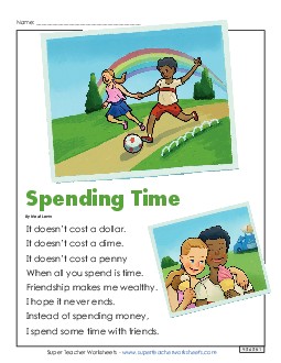 Spending Time 2nd Grade Reading Comprehension Worksheet