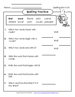 Spelling Practice (A-24) Spelling A Worksheet