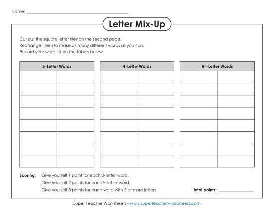 Letter Mix-Up (Intermediate) Templates Worksheet