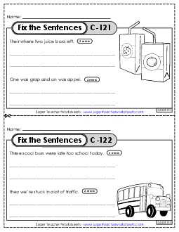 Fix the Sentences C-121 through C-125 Worksheet