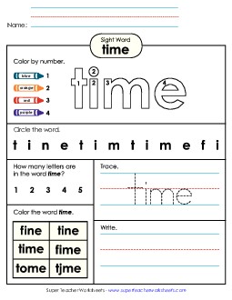 Worksheet 4: Time Sight Words Individual Worksheet