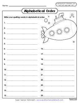 Alphabetical Order: Whole List (F-19) Spelling F Worksheet