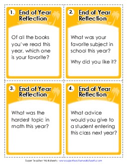 Task Cards: End of Year Discussion Worksheet