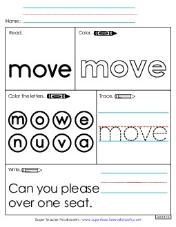 Worksheet 1: Move Free Sight Words Individual Worksheet