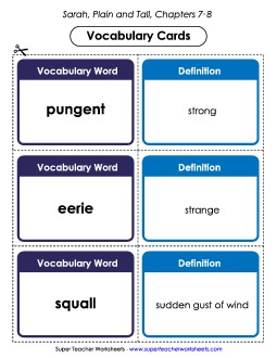 Vocabulary Cards for Chapters 7-8 Book Sarah Plain And Tall Worksheet