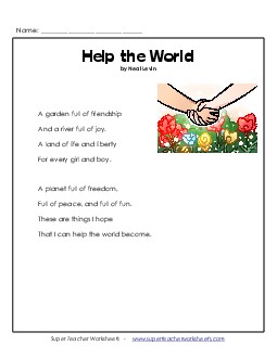 Help the World 3rd Grade Reading Comprehension Worksheet