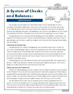 A System of Checks and Balances: Judicial Branch 5th Grade Reading Comprehension Worksheet