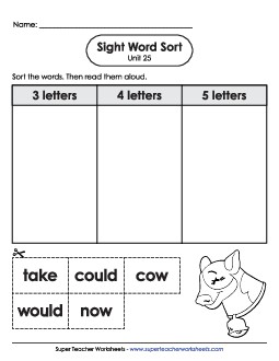 Sight Word Sort (Unit 25) Sight Words Worksheet